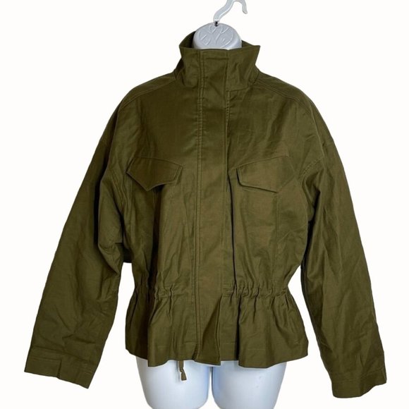 Frame Jackets & Blazers - Frame Woman Cotton-Blend Canvas Peplum Jacket Army Green Size S